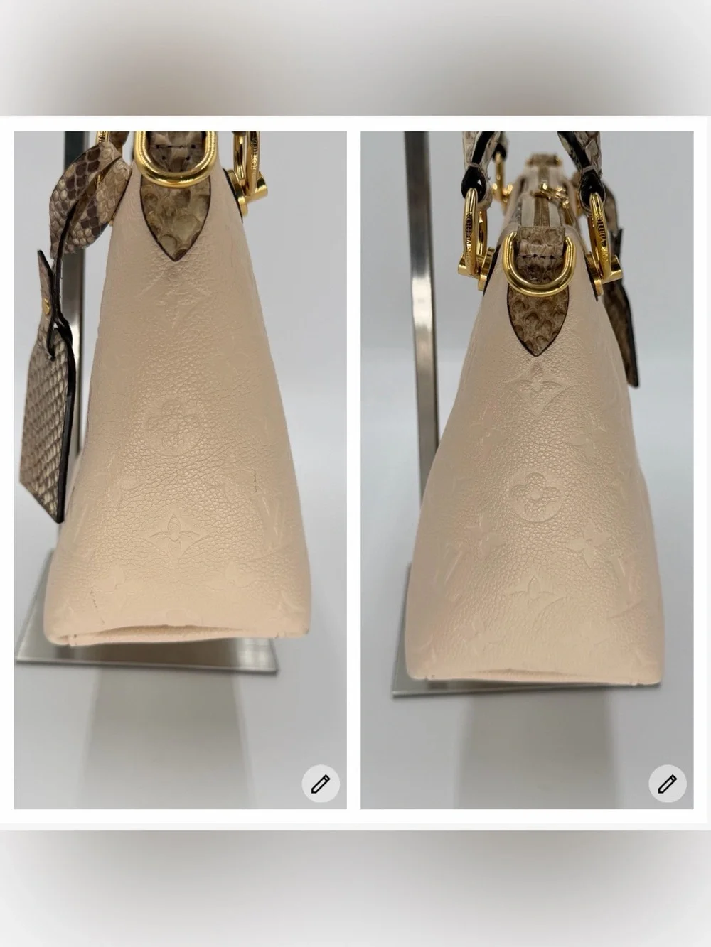 😍Louis Vuitton Exotics V Tote BB Cream Empriente Leather Two Way Bag with Python